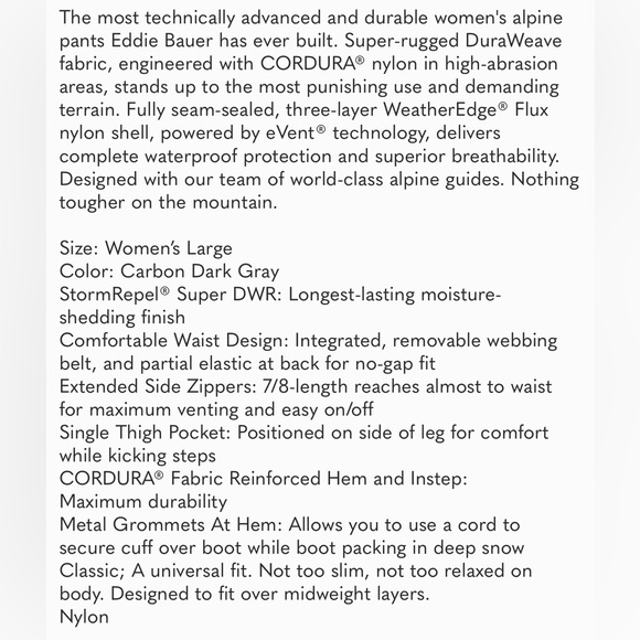 New w/out tags Eddie Bauer waterproof pants Women’s size Large - Picture 9 of 13